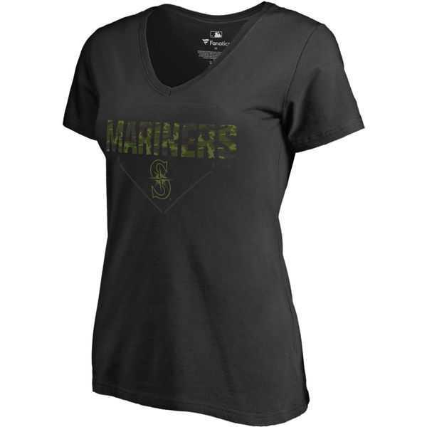 Women's Seattle Mariners Fanatics Branded Black Big & Tall Memorial V Neck Camo T-shirt FengYun,We sell and wholesale Women's Seattle Mariners Fanatics Branded Black Big & Tall Memorial V Neck Camo T-shirt FengYun on line form chian!